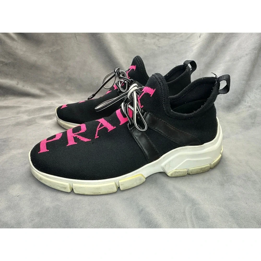Prada Athletic Nylon Running‎ Sneakers Women US 5 EU 35 Black And Pink